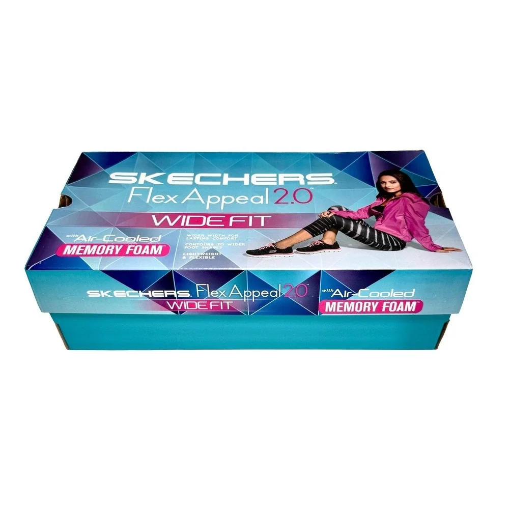 Skechers Flex Appeal 2.0 Womens 9.5 Wide Memory Foam Sneakers Black Comfort New - Picture 4 of 11